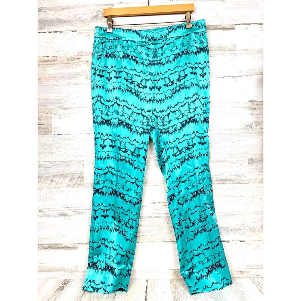 Per Se Womens 10 Blue Black Retro Viscose Straight Leg Dress Pants Trendy NWT